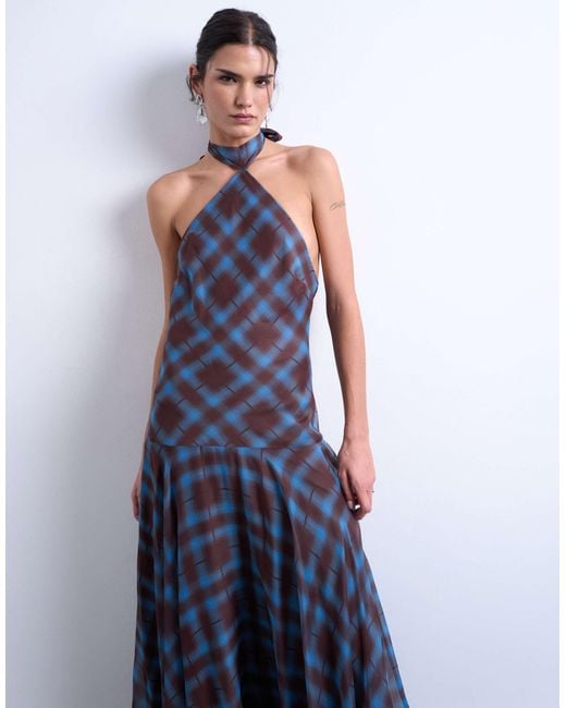 TOPSHOP Blue Volume Hem Dropped Waist Maxi Dress