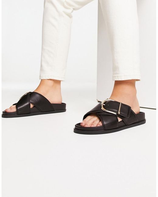 ASOS White Wide Fit Flash Buckle Cross-vamp Flat Sandals