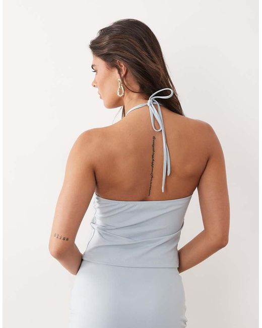 The Frolic White Exclusive Slinky Halterneck Ruched Detail Split Front Top