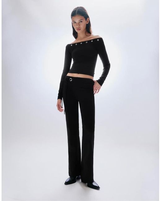 Pull&Bear White Flared Trousers With Eyelet