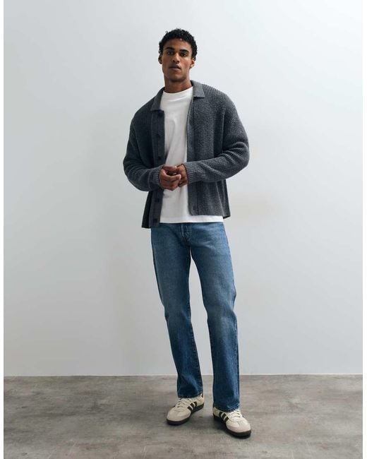 Abercrombie & Fitch Blue Knitted Crew Neck Button Up Cardigan for men
