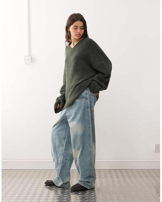 Weekday Green Wool Blend Super Oversized V Neck Jumper