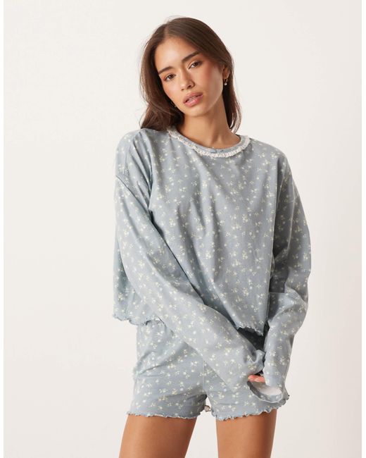 ASOS Gray Mix & Match Long Sleeve Boxy Pajama Top
