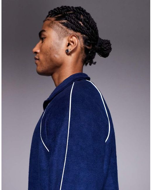 ASOS Blue Relaxed Funnel Neck Fleece Sweatshirt With Piping for men