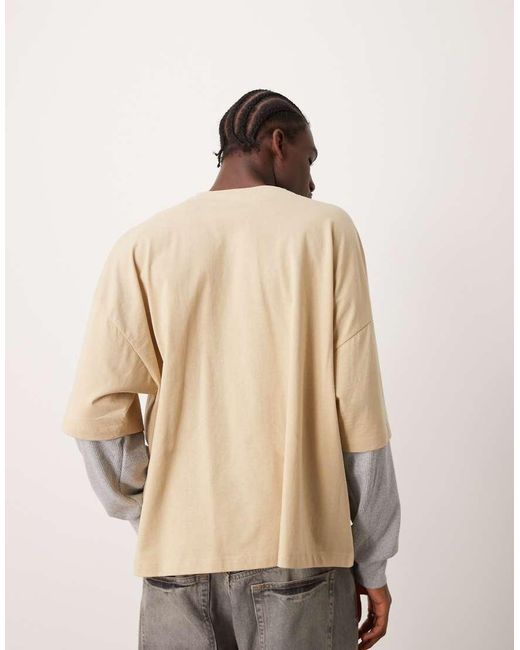 ASOS Natural Extreme Oversized Long Sleeve T-shirt With Double Layer Sleeves for men