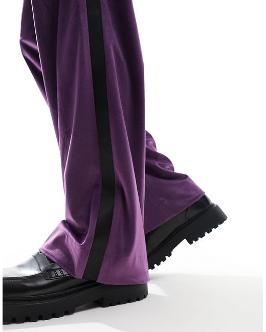 ASOS Purple Wide Leg Velvet Tuxedo Suit Pants for men