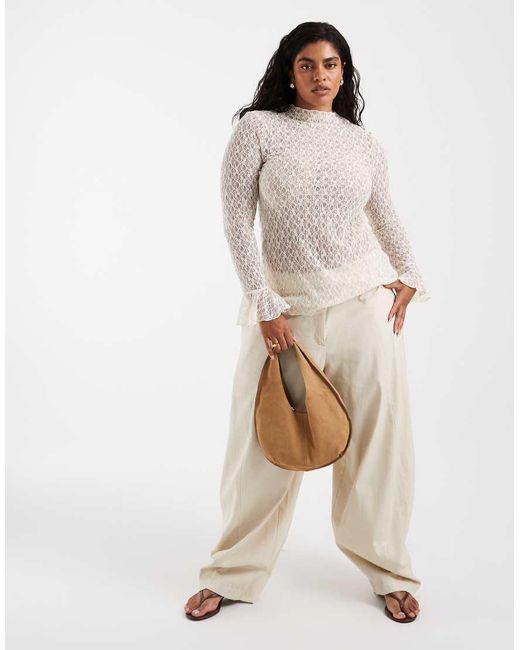 Vero Moda Brown Bell Sleeve Lace Top