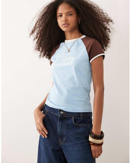 ASOS Blue Contrast Raglan Sleeve T-shirt With Highly Favoured Graphic