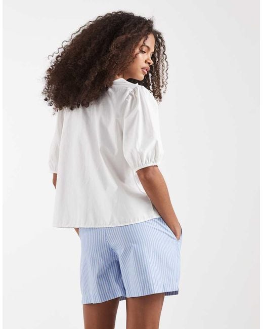 ONLY Blue Tie Front Top With Puff Sleeve