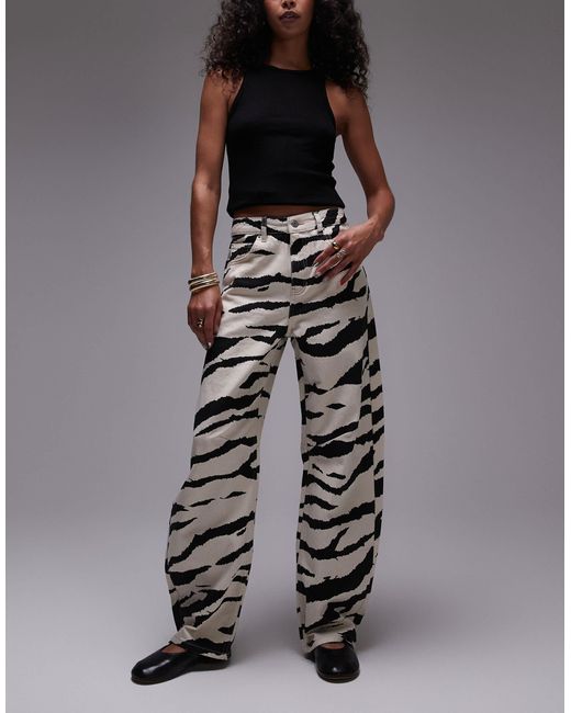 TOPSHOP Black – barrel-jeans mit mittelhohem bund und zebramuster