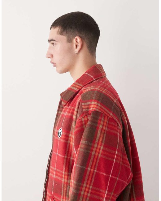 Aape By A Bathing Ape Red Aape By A Bathing Ape Padded Flannel Shirt Jacket for men