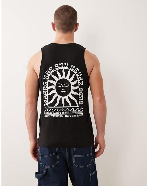 Jack & Jones Black Oversized Vest With Sun Back Print for men