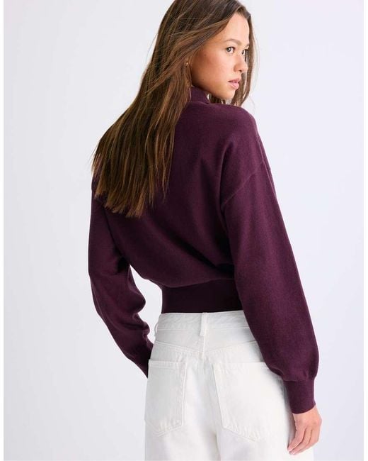 Stradivarius Purple Polo Collar Knit Sweater