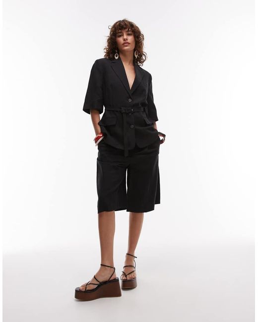Mango Black Linen Mix Longline Bermuda Shorts
