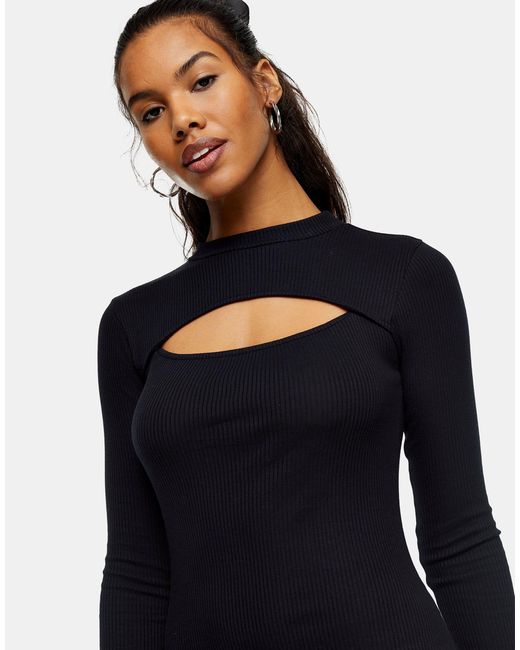 TOPSHOP Long Sleeve Ribbed Mini Dress 