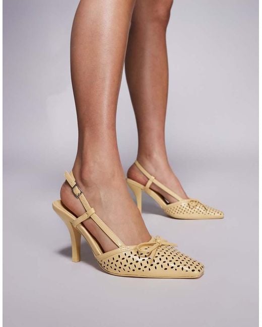 Public Desire Yellow Alchemy Laser Cute Sling Back Heels With Bow