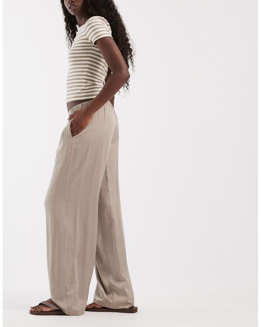 Vero Moda Natural Pull On Textured Wide Leg Trousers