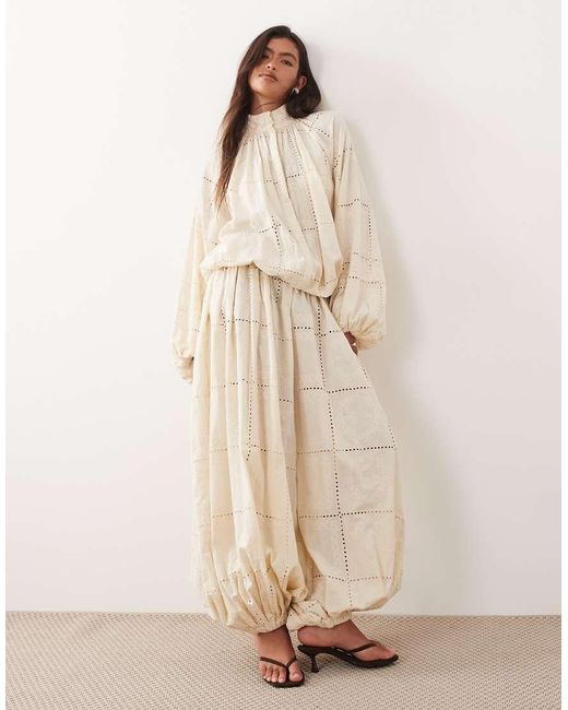 ARRANGE Natural Broderie Eyelet Balloon Sleeve Shirt Co-ord