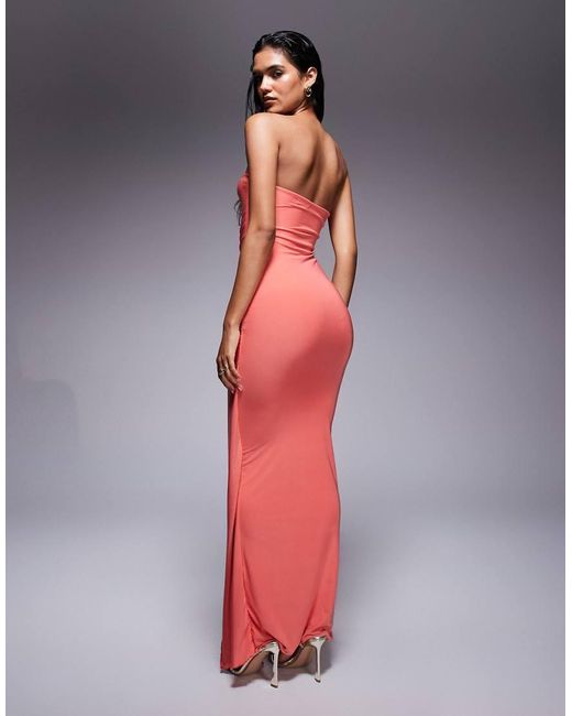 Fashionkilla Red Double-sculpted Slinky Bandeau Metal Drape Detail Maxi Dress