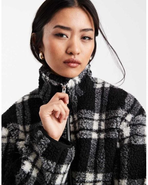 New Look Black Check Print Borg Jacket