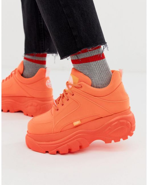 Buffalo Classic Chunky Sole Sneakers In Neon Orange for men