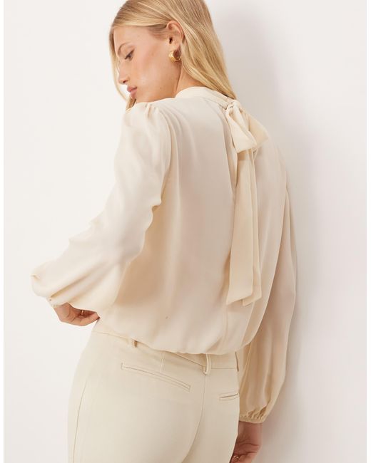 ASOS Natural – langärmlige bluse aus durchscheinendem chiffon