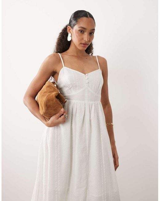 New Look Natural Seersucker Textured V Waist Midi Dress