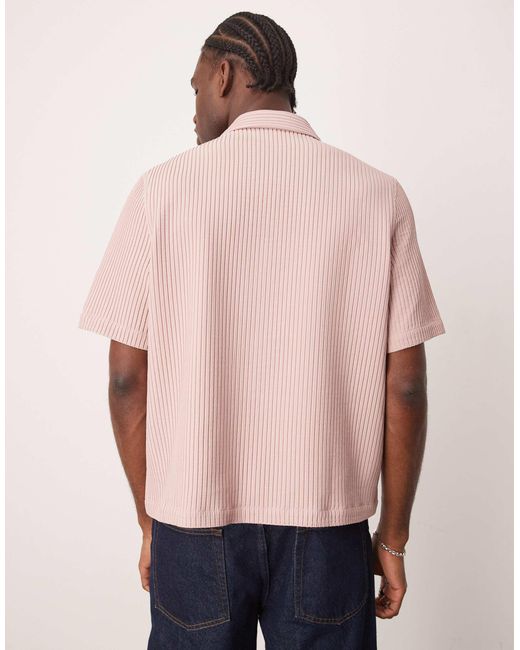 Chemise plissée coupe carrée ample avec col à revers ASOS pour homme en coloris Pink