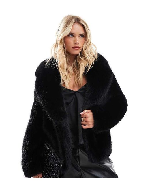 Forever New Black Faux Fur Coat