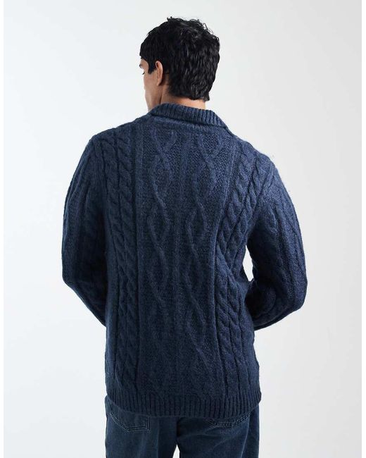 Levi's Blue Polaris Shawl Collar Cable Knit Jumper for men