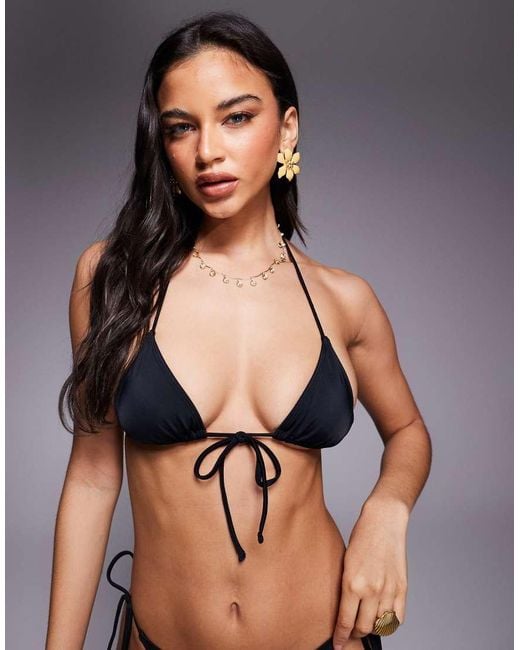 ASOS Gray Maya Santorini Tie Front Soft Triangle Bikini Top