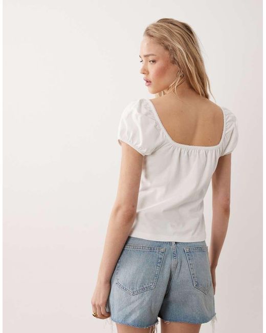 Miss Selfridge Blue Button-detail Milkmaid Top