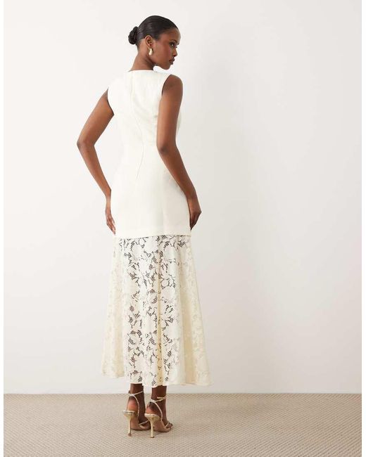 Forever New Natural Linen Mix Lace Skirt Midi Dress