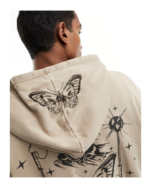 ASOS Metallic Oversized Hoodie With Back Print And Butterfly Embroidered Hood for men