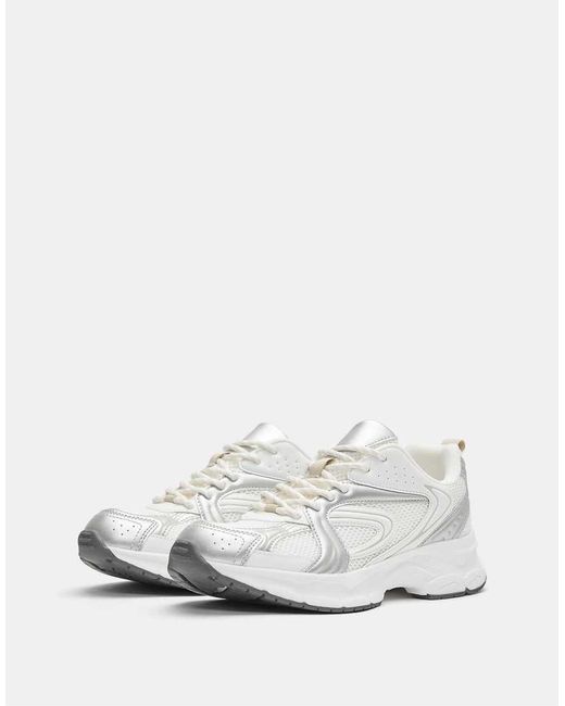 Pull&Bear White Chunky Lace-Up Trainers