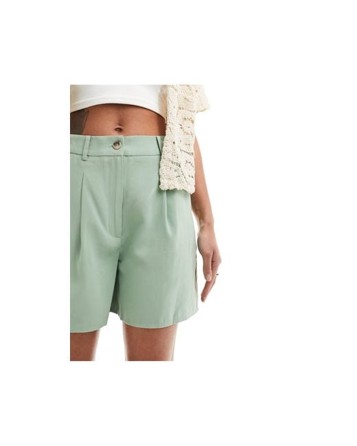 Mango Green Linen Pintuck Shorts