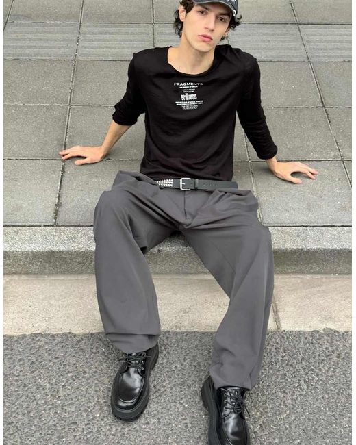 Bershka Black Super baggy Darted Trousers for men