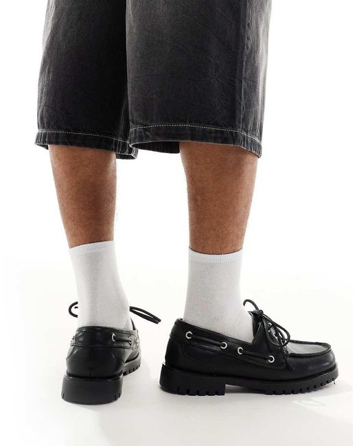 Pull&Bear Black Boat Shoes for men