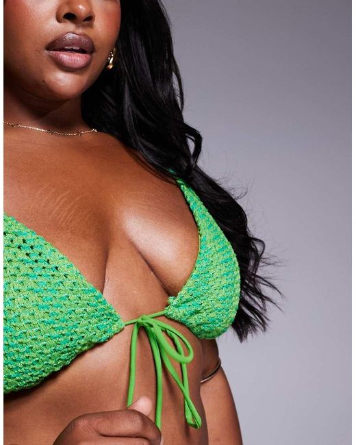 ASOS Green Asos Design Curve Rosie Charm Crochet High Apex Triangle Bikini Top