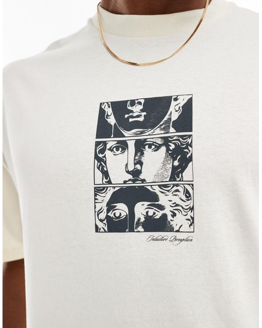 T-shirt oversize crema con stampa di statua sul petto di SELECTED in Natural da Uomo