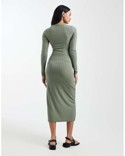 Mama.licious Green Mamalicious Maternity Long Sleeve 2 Function Nursing Ribbed Midi Dress