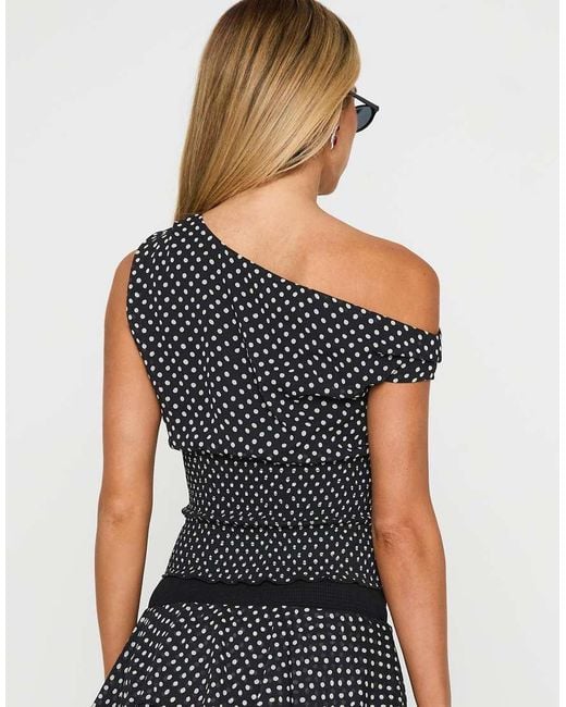 Princess Polly Gray Shirred Waist Asymmetric Off Shoulder Top Co-ord