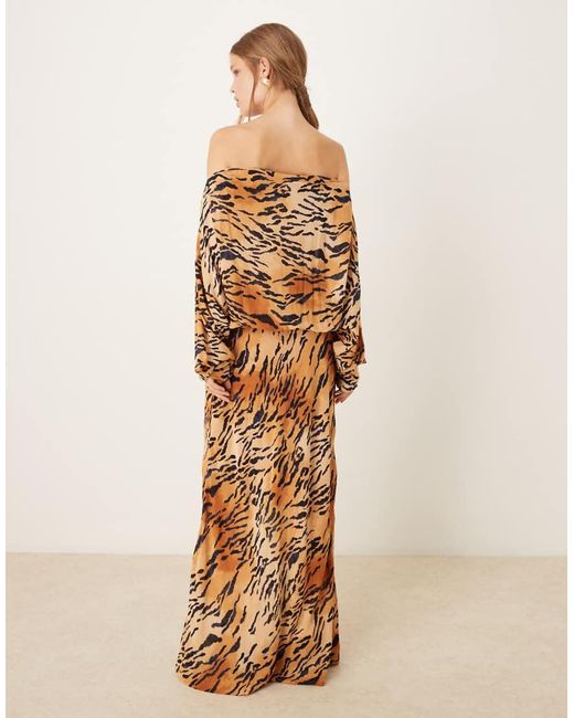 Never Fully Dressed Natural Plisse Off Shoulder Maxi Dress