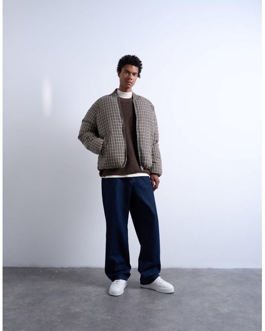 Topman Gray Checked Oversized Puffer for men