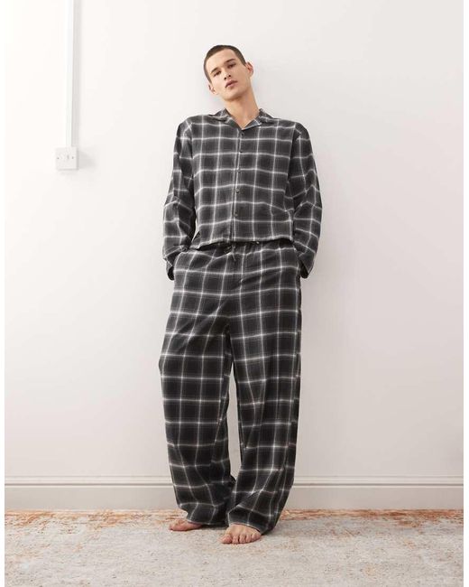 Weekday Gray Co-Ord Oversized Flannel Shirt Pyjamas for men