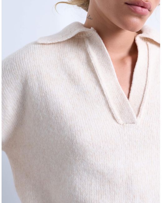 TOPSHOP White Knitted V Neck Collar Jumper