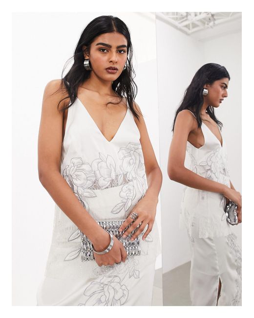 ASOS White Embroidered Lace Paneled Longline Cami Top
