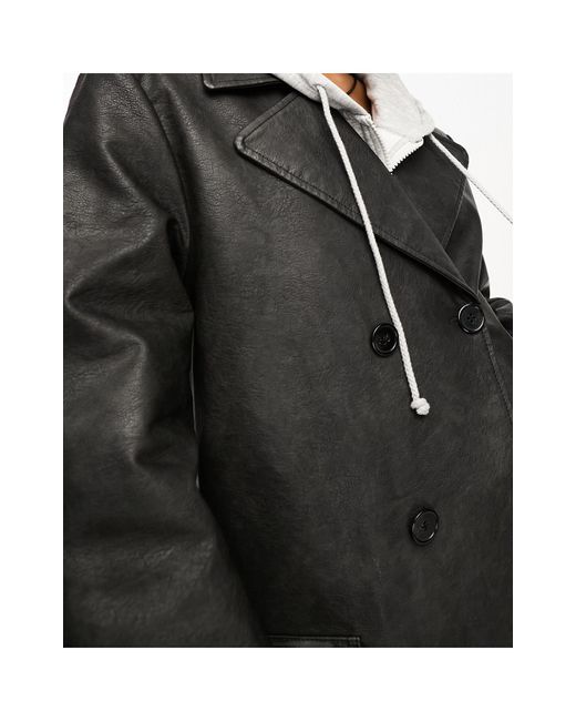 Reclaimed (vintage) Black Unisex Faux Leather Look Longline Trench Coat