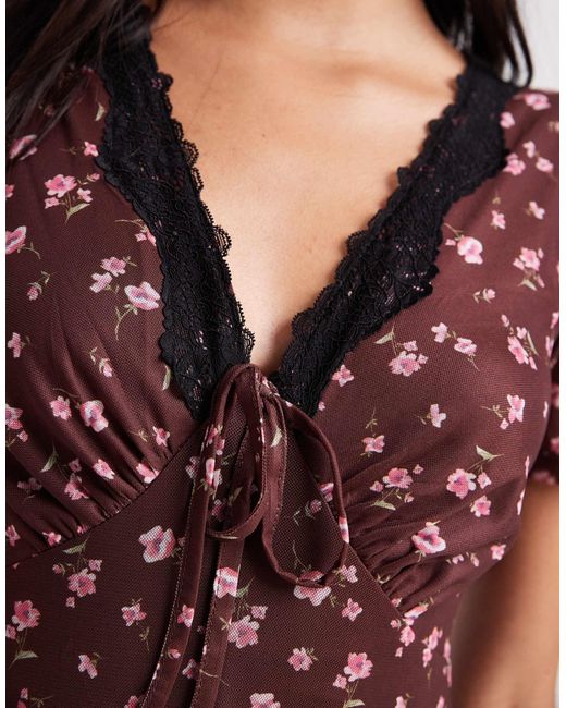 New Look Purple Lace Trim Mesh Midi Dress