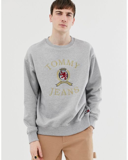 tommy jeans 6.0 limited capsule crew neck sweatshirt with crest logo in navy